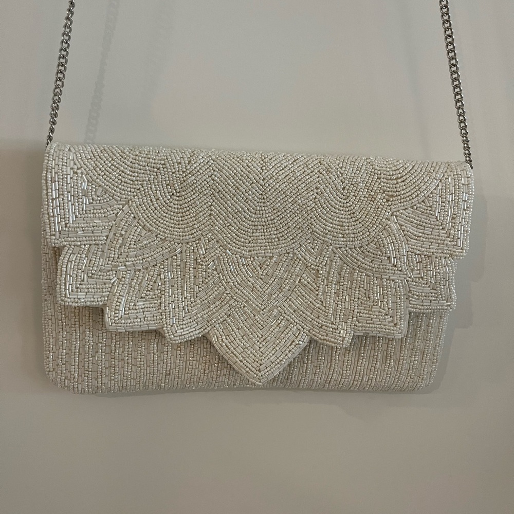 White beaded bride clutch